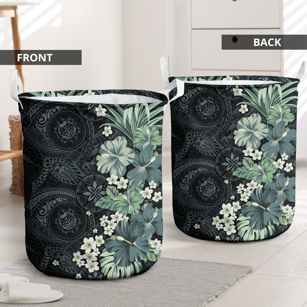 Pauliuli Hawai'i Hibiscus Laundry Basket Polynesian Tribal Tattoo Pattern Floral Elements LT9 - Polynesian Pride