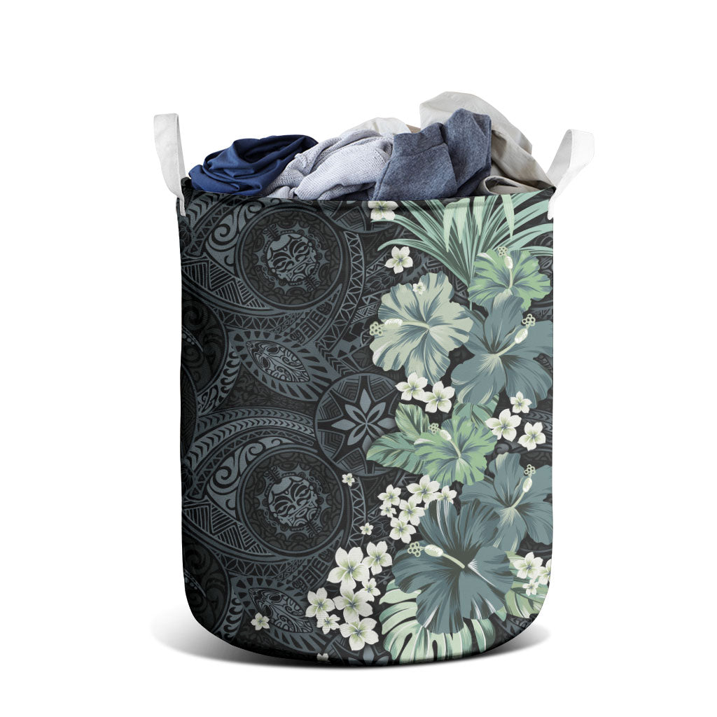 Pauliuli Hawai'i Hibiscus Laundry Basket Polynesian Tribal Tattoo Pattern Floral Elements LT9 - Polynesian Pride