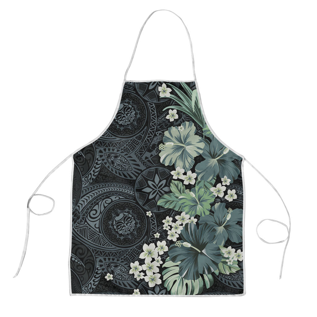Pauliuli Hawai'i Hibiscus Apron Polynesian Tribal Tattoo Pattern Floral Elements LT9 Charcoal Blue - Polynesian Pride