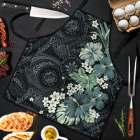 Pauliuli Hawai'i Hibiscus Apron Polynesian Tribal Tattoo Pattern Floral Elements LT9 Charcoal Blue - Polynesian Pride