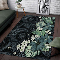Pauliuli Hawai'i Hibiscus Area Rug Polynesian Tribal Tattoo Pattern Floral Elements LT9 Charcoal Blue - Polynesian Pride