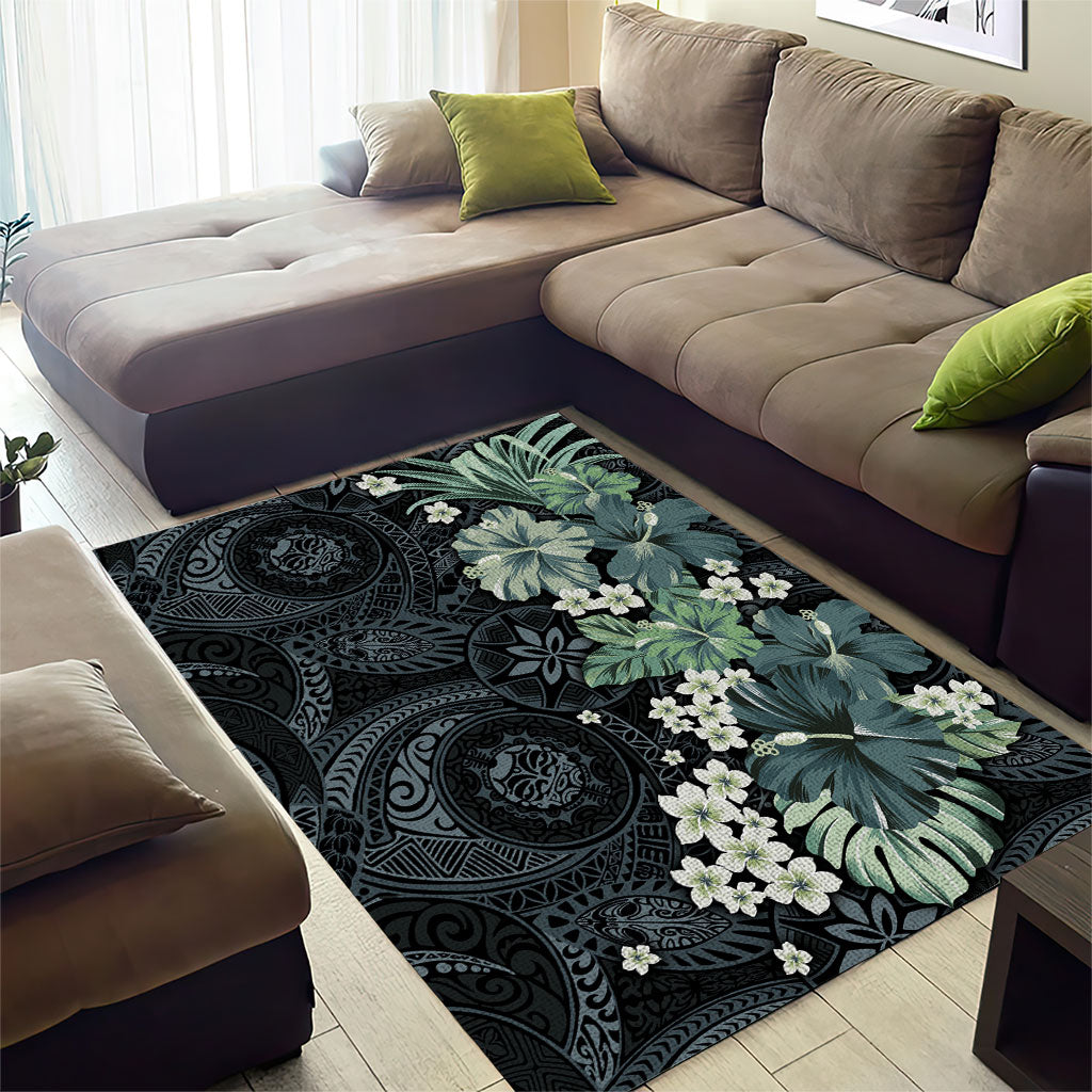 Pauliuli Hawai'i Hibiscus Area Rug Polynesian Tribal Tattoo Pattern Floral Elements LT9 - Polynesian Pride