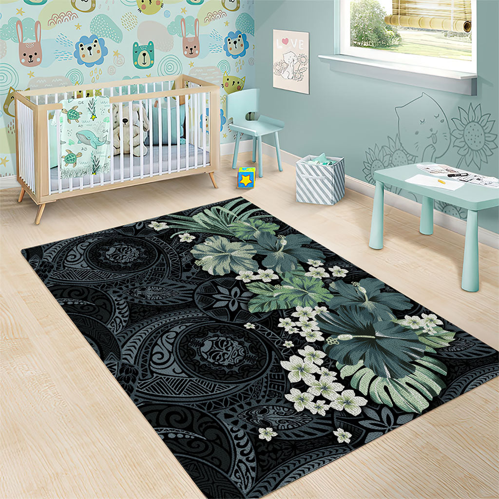 Pauliuli Hawai'i Hibiscus Area Rug Polynesian Tribal Tattoo Pattern Floral Elements LT9 - Polynesian Pride