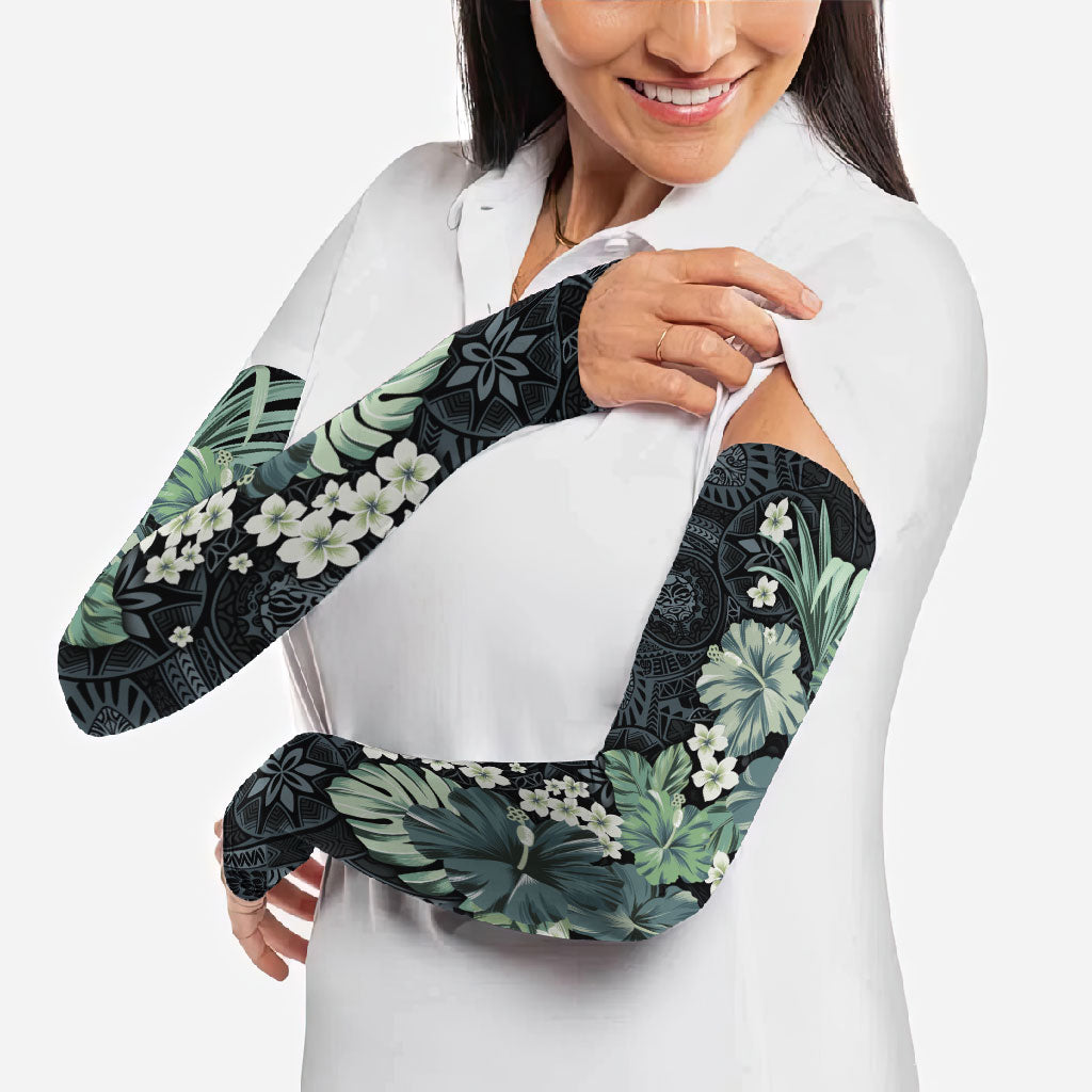 Pauliuli Hawai'i Hibiscus Arm Sleeves Polynesian Tribal Tattoo Pattern Floral Elements LT9 - Polynesian Pride