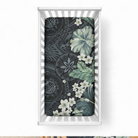Pauliuli Hawai'i Hibiscus Baby Bed Cover Polynesian Tribal Tattoo Pattern Floral Elements LT9 28 × 52 in Charcoal Blue - Polynesian Pride