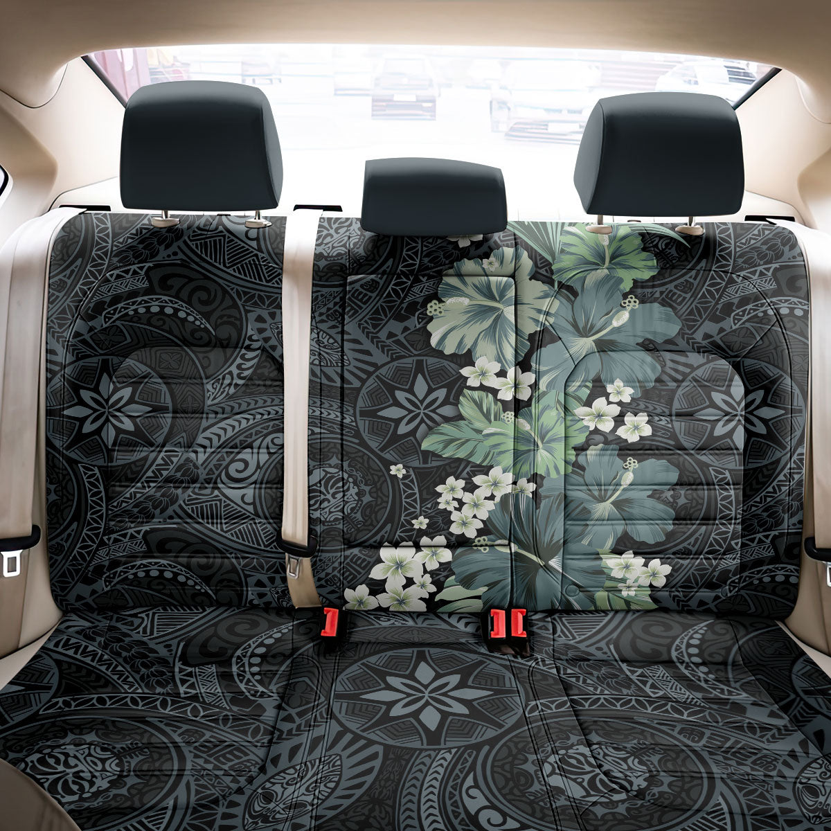 Pauliuli Hawai'i Hibiscus Back Car Seat Cover Polynesian Tribal Tattoo Pattern Floral Elements LT9 - Polynesian Pride
