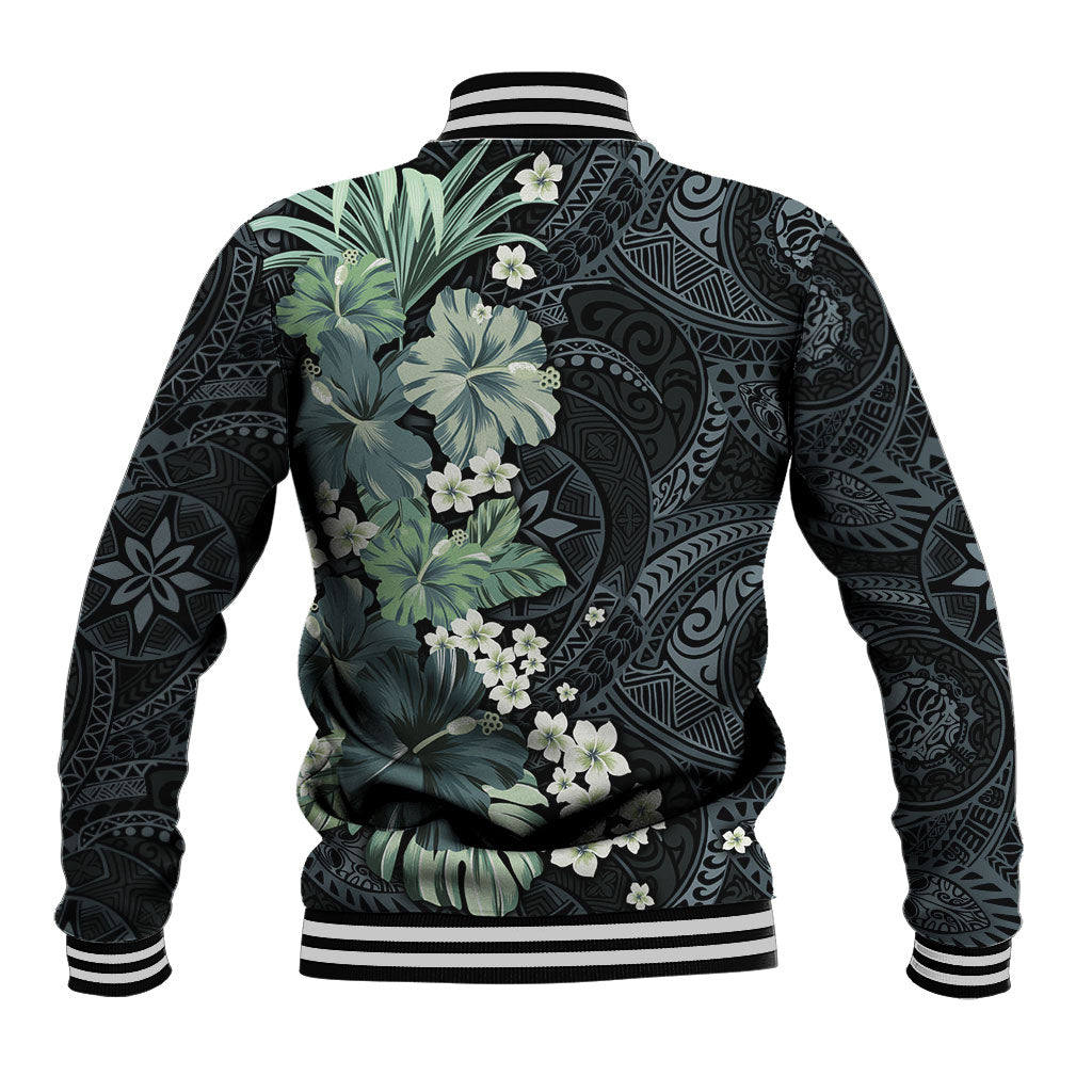 Pauliuli Hawai'i Hibiscus Baseball Jacket Polynesian Tribal Tattoo Pattern Floral Elements LT9 - Polynesian Pride