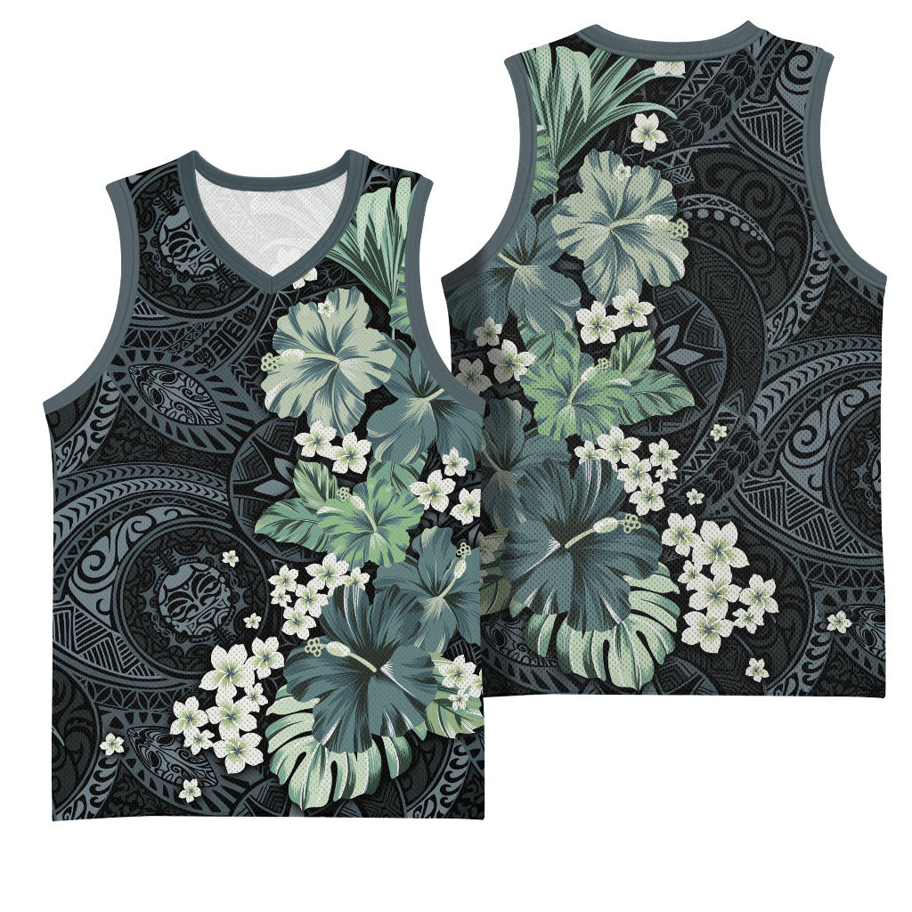 Pauliuli Hawai'i Hibiscus Basketball Jersey Polynesian Tribal Tattoo Pattern Floral Elements LT9 - Polynesian Pride