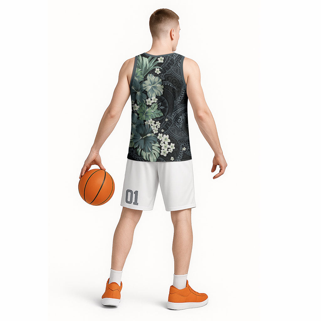 Pauliuli Hawai'i Hibiscus Basketball Jersey Polynesian Tribal Tattoo Pattern Floral Elements LT9 - Polynesian Pride