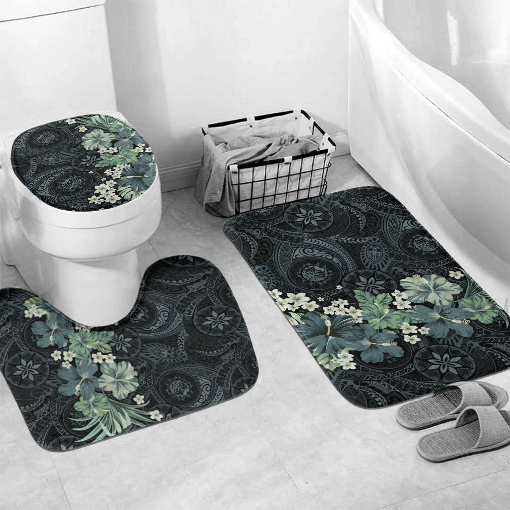 Pauliuli Hawai'i Hibiscus Bathroom Set Polynesian Tribal Tattoo Pattern Floral Elements LT9 Mat Set Only (3 pcs) One Size Charcoal Blue - Polynesian Pride
