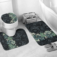 Pauliuli Hawai'i Hibiscus Bathroom Set Polynesian Tribal Tattoo Pattern Floral Elements LT9 Mat Set Only (3 pcs) One Size Charcoal Blue - Polynesian Pride