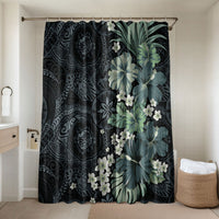 Pauliuli Hawai'i Hibiscus Bathroom Set Polynesian Tribal Tattoo Pattern Floral Elements LT9 Shower Curtain Only Charcoal Blue - Polynesian Pride