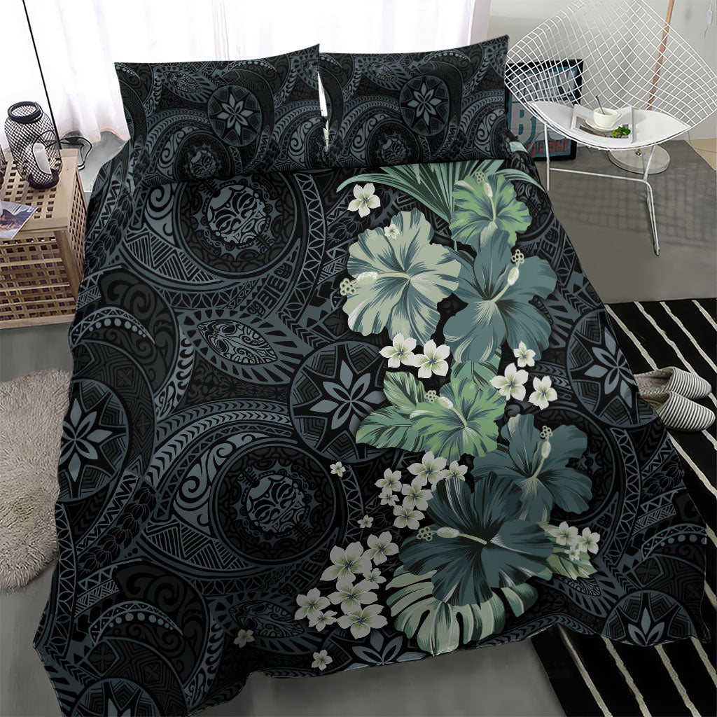 Pauliuli Hawai'i Hibiscus Bedding Set Polynesian Tribal Tattoo Pattern Floral Elements LT9 - Polynesian Pride