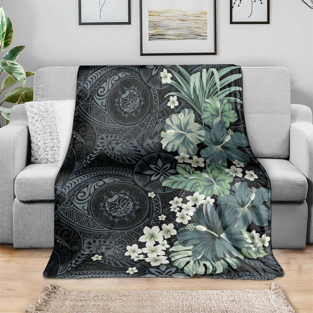 Pauliuli Hawai'i Hibiscus Blanket Polynesian Tribal Tattoo Pattern Floral Elements LT9 - Polynesian Pride