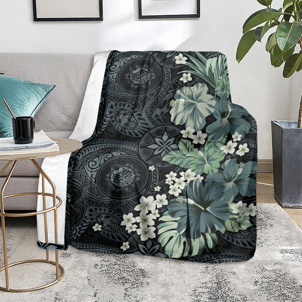 Pauliuli Hawai'i Hibiscus Blanket Polynesian Tribal Tattoo Pattern Floral Elements LT9 - Polynesian Pride