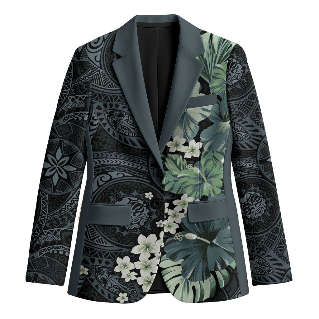 Pauliuli Hawai'i Hibiscus Blazer Polynesian Tribal Tattoo Pattern Floral Elements LT9 Unisex Charcoal Blue - Polynesian Pride