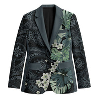 Pauliuli Hawai'i Hibiscus Blazer Polynesian Tribal Tattoo Pattern Floral Elements LT9 Unisex Charcoal Blue - Polynesian Pride