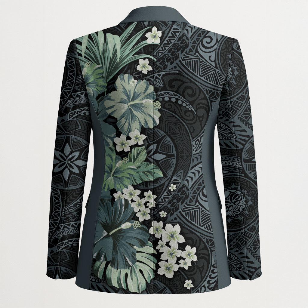 Pauliuli Hawai'i Hibiscus Blazer Polynesian Tribal Tattoo Pattern Floral Elements LT9 - Polynesian Pride