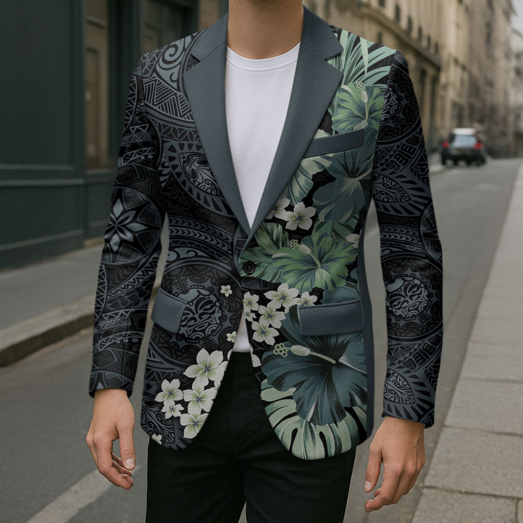 Pauliuli Hawai'i Hibiscus Blazer Polynesian Tribal Tattoo Pattern Floral Elements LT9 - Polynesian Pride