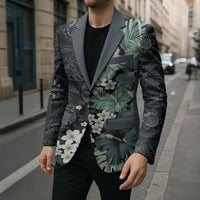 Pauliuli Hawai'i Hibiscus Blazer Polynesian Tribal Tattoo Pattern Floral Elements LT9 - Polynesian Pride