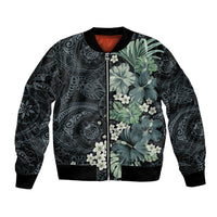 Pauliuli Hawai'i Hibiscus Bomber Jacket Polynesian Tribal Tattoo Pattern Floral Elements LT9 Unisex Charcoal Blue - Polynesian Pride