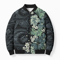 Pauliuli Hawai'i Hibiscus Bomber Puffer Jacket Polynesian Tribal Tattoo Pattern Floral Elements LT9 Unisex Charcoal Blue - Polynesian Pride