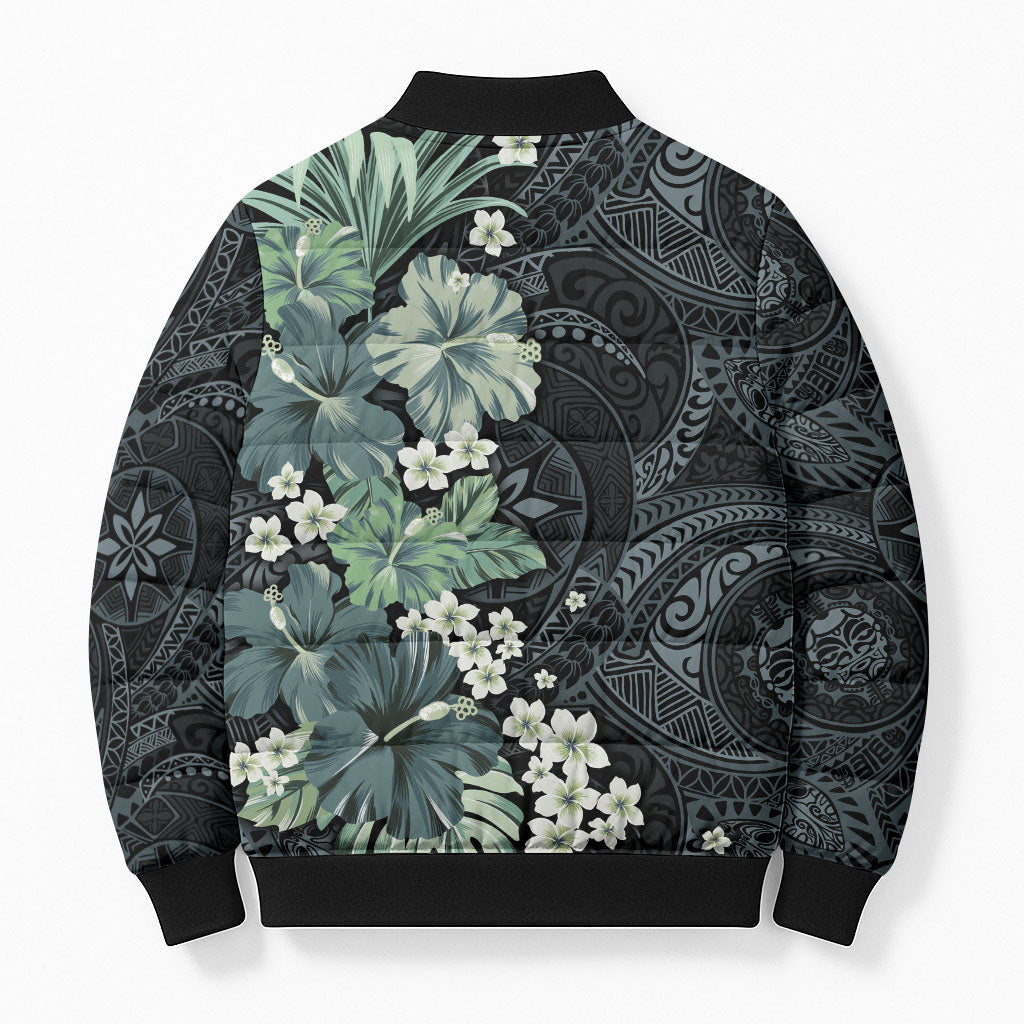 Pauliuli Hawai'i Hibiscus Bomber Puffer Jacket Polynesian Tribal Tattoo Pattern Floral Elements LT9 - Polynesian Pride