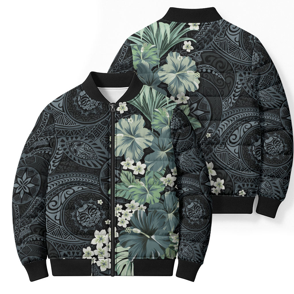 Pauliuli Hawai'i Hibiscus Bomber Puffer Jacket Polynesian Tribal Tattoo Pattern Floral Elements LT9 - Polynesian Pride