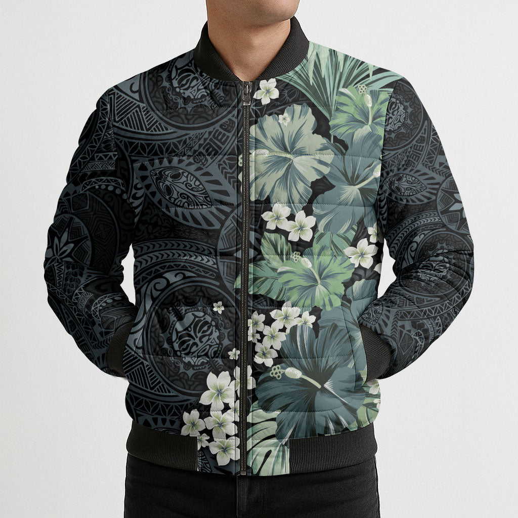 Pauliuli Hawai'i Hibiscus Bomber Puffer Jacket Polynesian Tribal Tattoo Pattern Floral Elements LT9 - Polynesian Pride