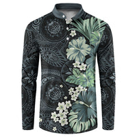 Pauliuli Hawai'i Hibiscus Button Sweatshirt Polynesian Tribal Tattoo Pattern Floral Elements LT9 Charcoal Blue - Polynesian Pride