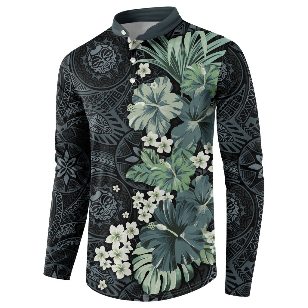 Pauliuli Hawai'i Hibiscus Button Sweatshirt Polynesian Tribal Tattoo Pattern Floral Elements LT9 - Polynesian Pride