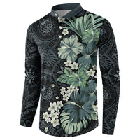 Pauliuli Hawai'i Hibiscus Button Sweatshirt Polynesian Tribal Tattoo Pattern Floral Elements LT9 - Polynesian Pride