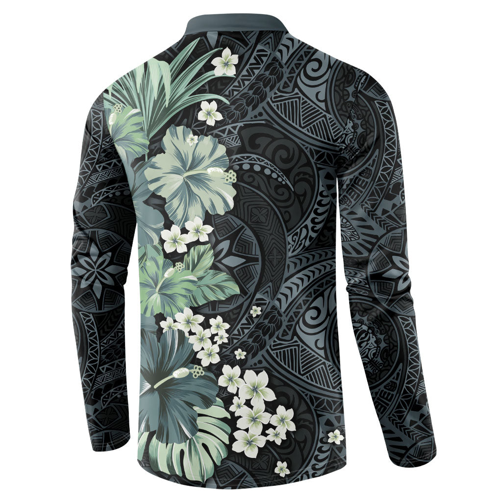 Pauliuli Hawai'i Hibiscus Button Sweatshirt Polynesian Tribal Tattoo Pattern Floral Elements LT9 - Polynesian Pride