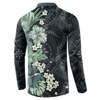 Pauliuli Hawai'i Hibiscus Button Sweatshirt Polynesian Tribal Tattoo Pattern Floral Elements LT9 - Polynesian Pride