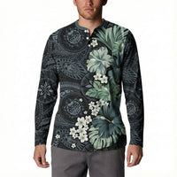 Pauliuli Hawai'i Hibiscus Button Sweatshirt Polynesian Tribal Tattoo Pattern Floral Elements LT9 - Polynesian Pride