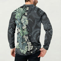 Pauliuli Hawai'i Hibiscus Button Sweatshirt Polynesian Tribal Tattoo Pattern Floral Elements LT9 - Polynesian Pride