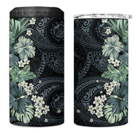 Pauliuli Hawai'i Hibiscus 4 in 1 Can Cooler Tumbler Polynesian Tribal Tattoo Pattern Floral Elements LT9 One Size: 16 oz Charcoal Blue - Polynesian Pride