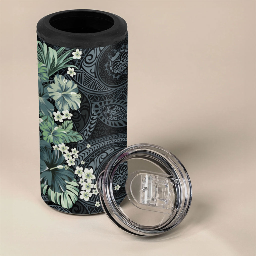 Pauliuli Hawai'i Hibiscus 4 in 1 Can Cooler Tumbler Polynesian Tribal Tattoo Pattern Floral Elements LT9 - Polynesian Pride