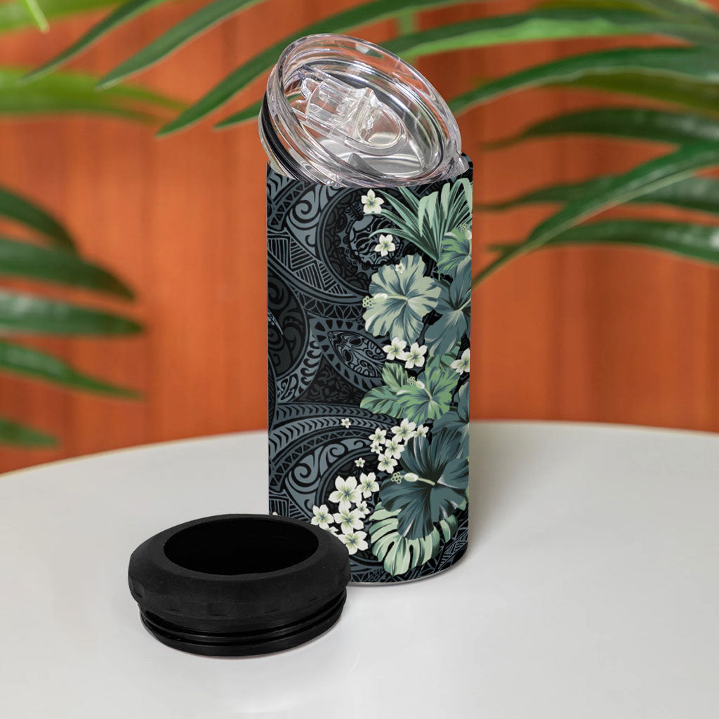 Pauliuli Hawai'i Hibiscus 4 in 1 Can Cooler Tumbler Polynesian Tribal Tattoo Pattern Floral Elements LT9 - Polynesian Pride