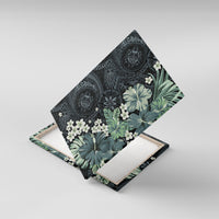 Pauliuli Hawai'i Hibiscus Canvas Wall Art Polynesian Tribal Tattoo Pattern Floral Elements LT9 With Frame Charcoal Blue - Polynesian Pride