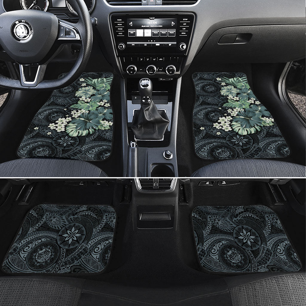 Pauliuli Hawai'i Hibiscus Car Mats Polynesian Tribal Tattoo Pattern Floral Elements LT9 Set 4pcs Charcoal Blue - Polynesian Pride