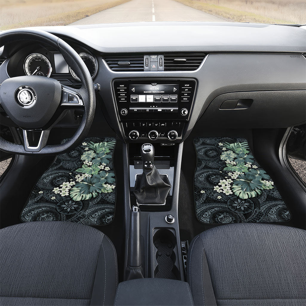 Pauliuli Hawai'i Hibiscus Car Mats Polynesian Tribal Tattoo Pattern Floral Elements LT9 Set 2pcs - Front Charcoal Blue - Polynesian Pride