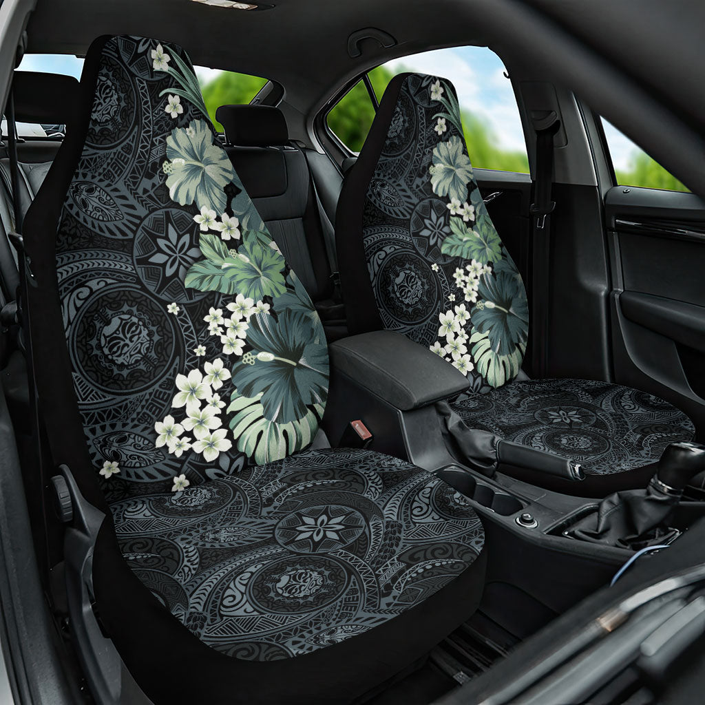 Pauliuli Hawai'i Hibiscus Car Seat Cover Polynesian Tribal Tattoo Pattern Floral Elements LT9 One Size Charcoal Blue - Polynesian Pride