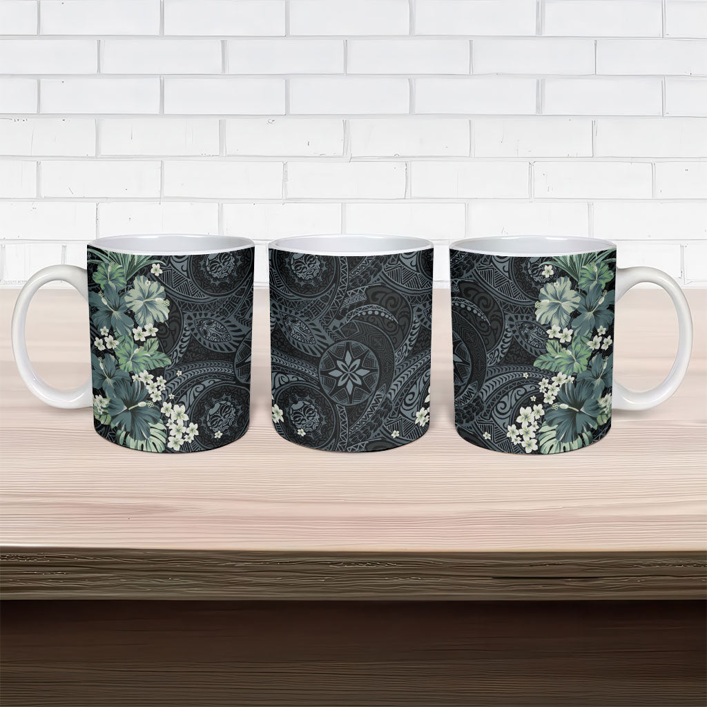 Pauliuli Hawai'i Hibiscus Ceramic Mug Polynesian Tribal Tattoo Pattern Floral Elements LT9 - Polynesian Pride