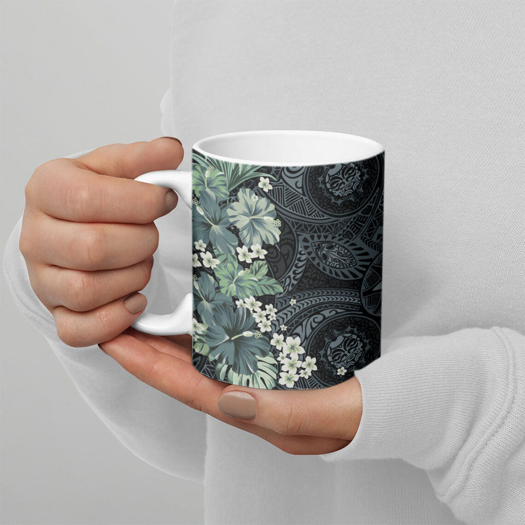 Pauliuli Hawai'i Hibiscus Ceramic Mug Polynesian Tribal Tattoo Pattern Floral Elements LT9 - Polynesian Pride