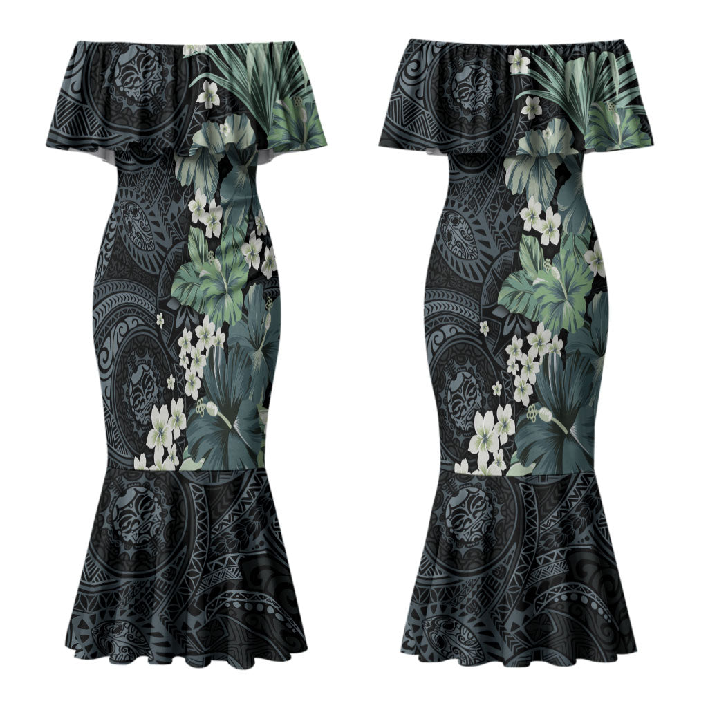 Pauliuli Hawai'i Hibiscus Couples Matching Mermaid Dress and Hawaiian Shirt Polynesian Tribal Tattoo Pattern Floral Elements LT9 - Polynesian Pride