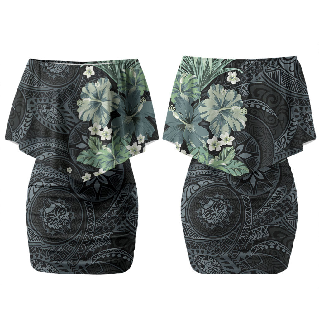 Pauliuli Hawai'i Hibiscus Couples Matching Off Shoulder Short Dress and Hawaiian Shirt Polynesian Tribal Tattoo Pattern Floral Elements LT9 - Polynesian Pride