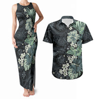 Pauliuli Hawai'i Hibiscus Couples Matching Tank Maxi Dress and Hawaiian Shirt Polynesian Tribal Tattoo Pattern Floral Elements LT9 Charcoal Blue - Polynesian Pride
