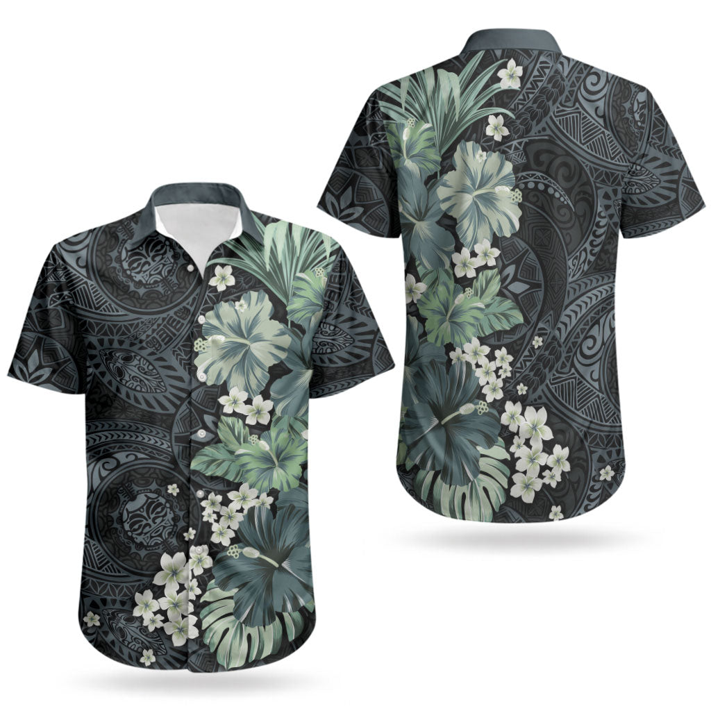 Pauliuli Hawai'i Hibiscus Couples Matching Tank Maxi Dress and Hawaiian Shirt Polynesian Tribal Tattoo Pattern Floral Elements LT9 - Polynesian Pride