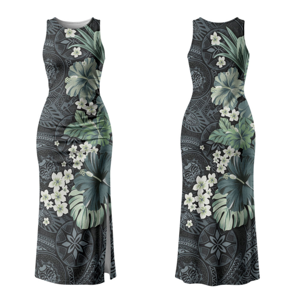 Pauliuli Hawai'i Hibiscus Couples Matching Tank Maxi Dress and Hawaiian Shirt Polynesian Tribal Tattoo Pattern Floral Elements LT9 - Polynesian Pride